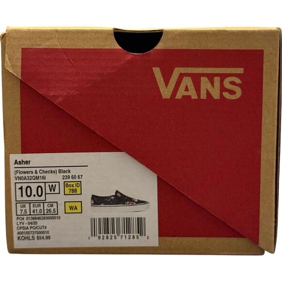 Vans Asher Flowers & Checks Black Slip On Flat Shoe Women’s Size 10 - Picture 4 of 6